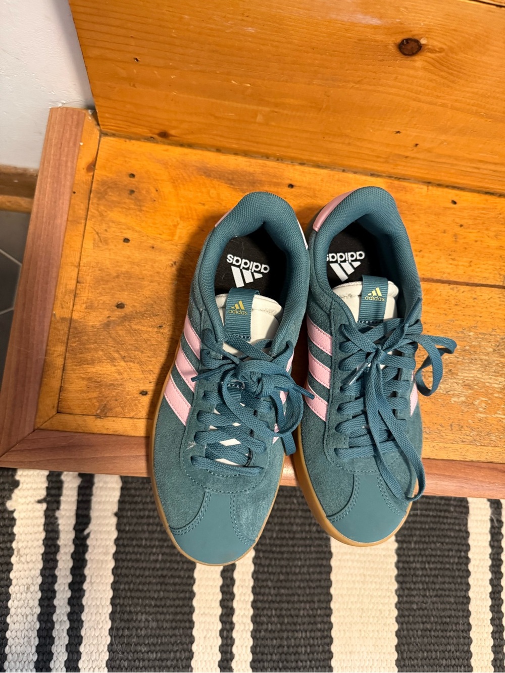 adidas Teal Suede Sneakers with Pink Stripes - Picture 2 of 2
